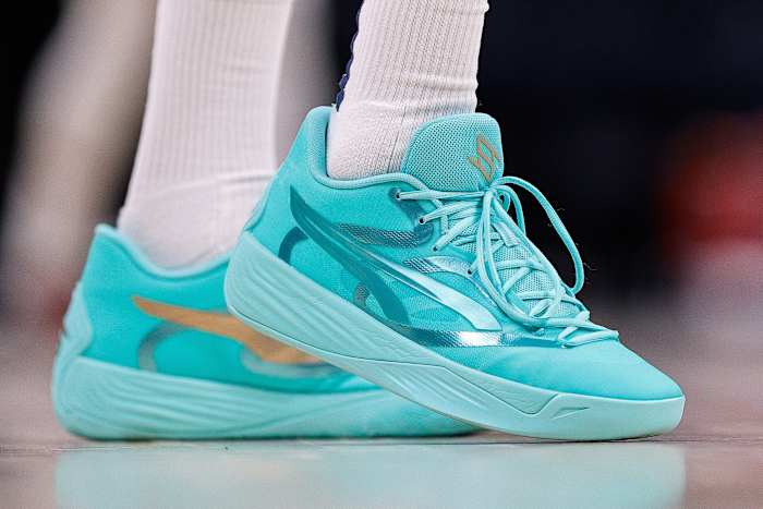 Breanna Stewart's blue PUMA sneakers.